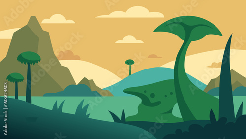 Exotic Landscape of Giant Prehistoric Looking Plants and Flora