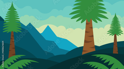 Exotic Landscape of Giant Prehistoric Looking Tree Ferns
