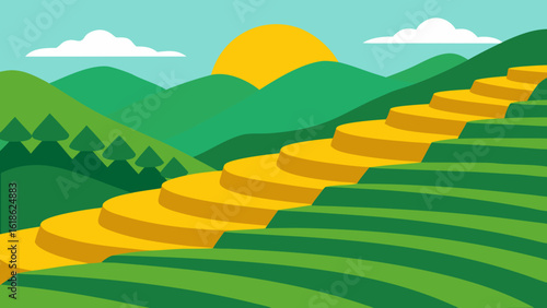 Beautiful Landscape of Naturally Formed Terraced Rice Paddies