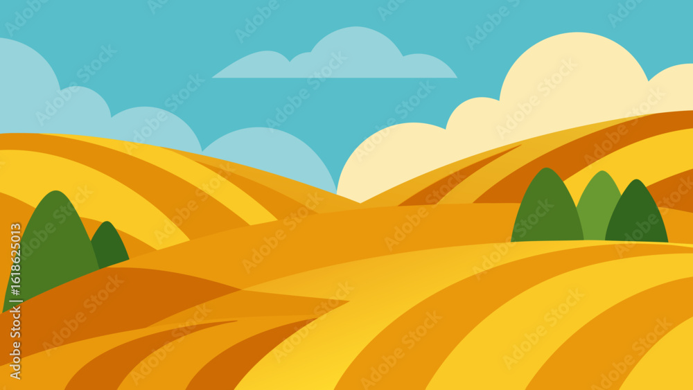Obraz premium Golden Landscape of Rolling Hills with Harvested Wheat Fields