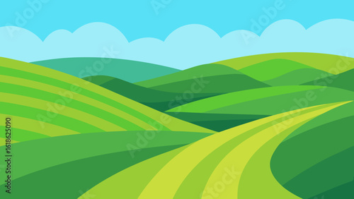 Expansive Landscape of Rolling Green Hills as Far as the Eye Can See