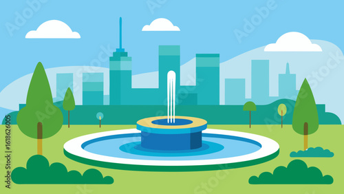 Modern City Park with a Dynamic Interactive Water Fountain and Play