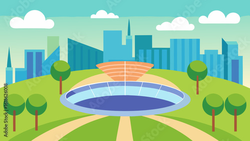 Modern City Park Featuring a Large Grassy Amphitheater for Events