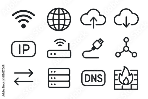 Internet and network connection icons for technology and communication