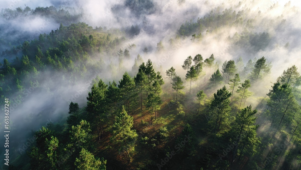 Fototapeta premium Misty mountain forest from above