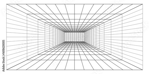 Perspective grid background 3d Vector illustration. Interior design Model projection background template. Line one point perspective