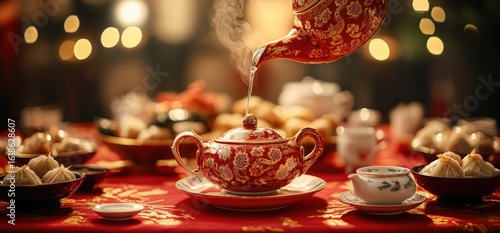 Tea pouring ceremony with dumplings