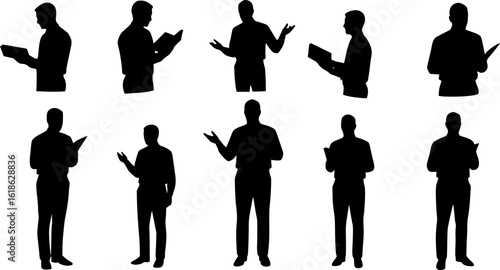 Set of male teacher with book silhouette vector	