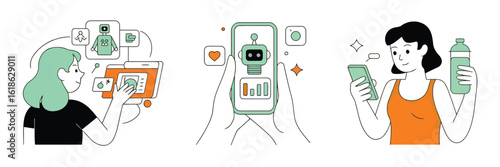 Smart Technology interaction: A series of images showcases individuals interacting with smart technology, symbolizing connection, innovation, and daily convenience.  