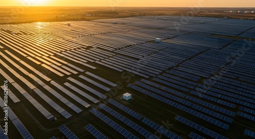 Solar Farm at Golden Sunset