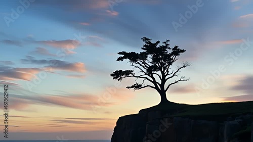 Anime Style Tree on Cliff with Moving Clouds – Seamless Loop Animation