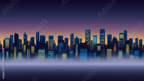 Nighttime Urban Skyline with Glowing Windows