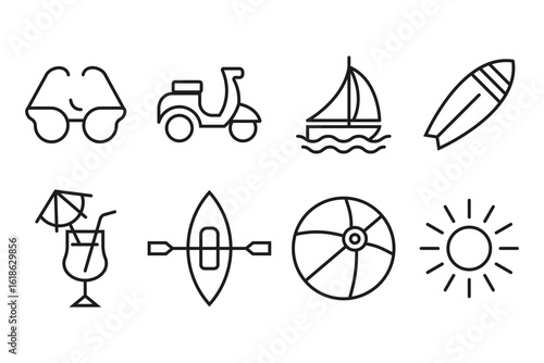  Summer Vacation Line Icons Set