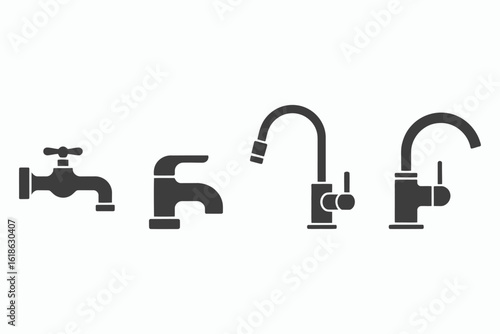 Collection of four different faucet icons isolated on white background
