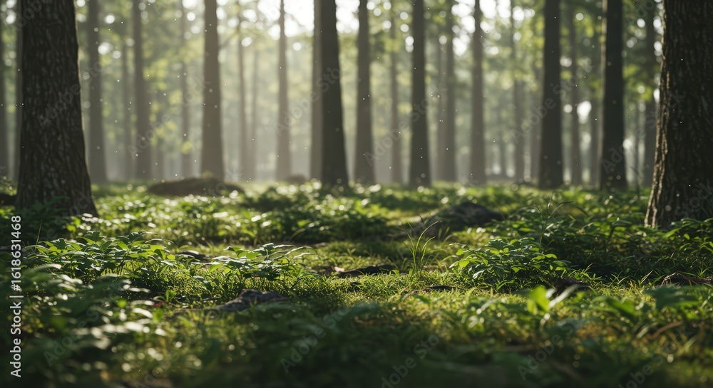 Fototapeta premium Forest floor sunlight scene