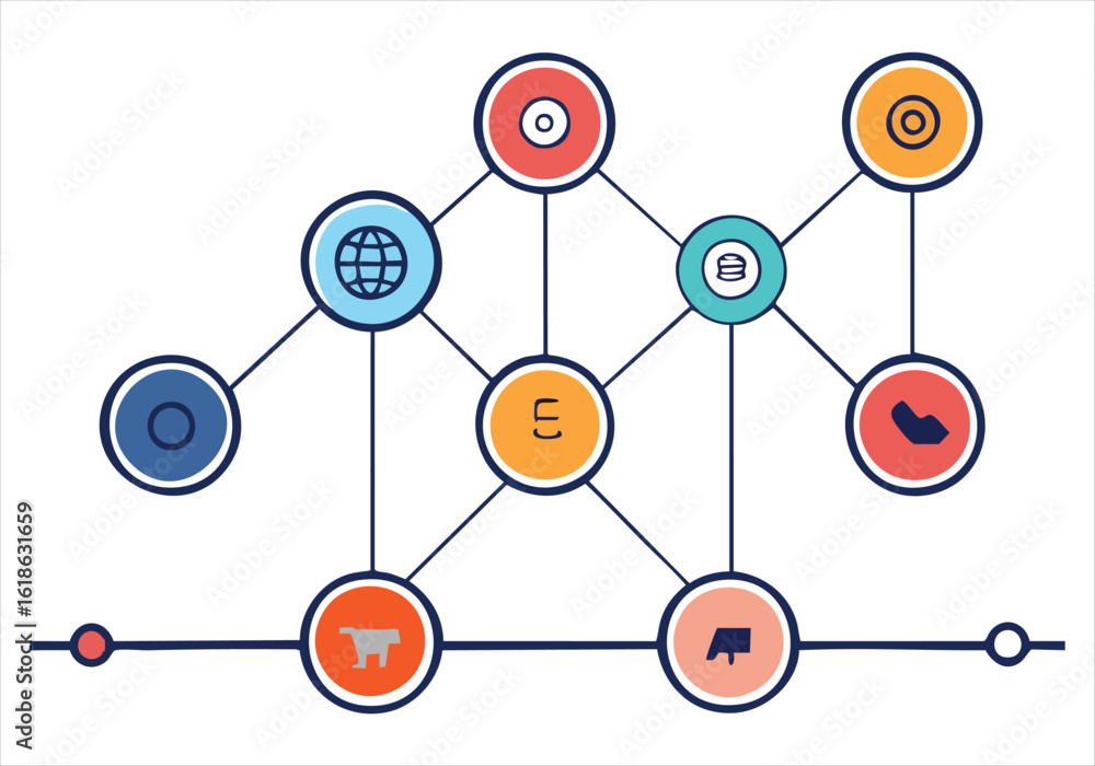 Interconnected abstract shapes and symbols network Interconnected abstract shapes and symbols network