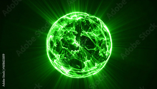 Wallpaper Mural Glowing green sphere of plasma energy. Electric ball. Abstract luminous orb radiating ethereal glow Torontodigital.ca
