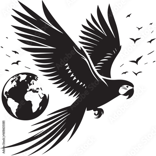 Bird Parrot Logo Vector Black Silhouette Illustration