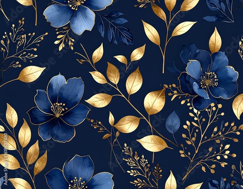 Floral pattern, dark blue and gold