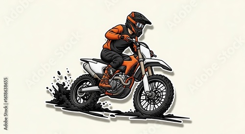 Motocross rider racing dirt bike illustration on a cream background