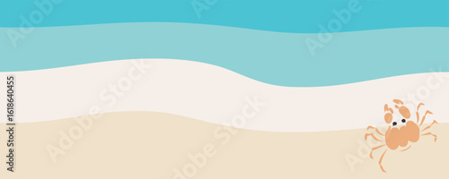 Vector ocean horizontal banner with crab. Hand drawn illustration with aquatic animals and copy space. The best summer beach background.