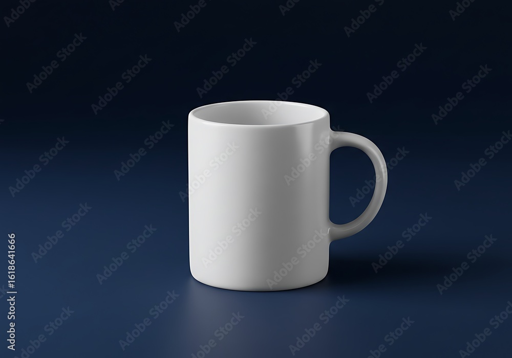 Obraz premium Plain white coffee mug on a deep blue surface