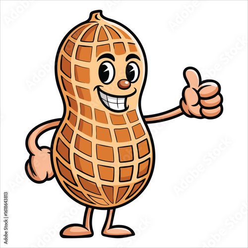 Peanut cartoon character winking and giving a thumb up vector illustration isolated on white background great for playful food and snack themed graphics