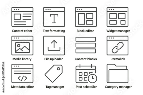 User interface with content editing and file management icons