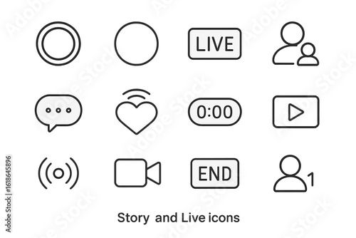 Social media interface with story and live streaming icons