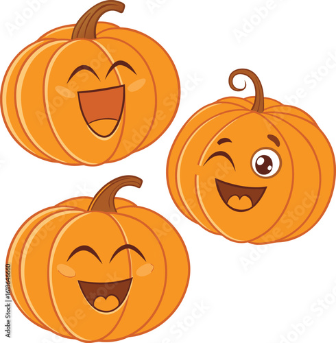Wallpaper Mural  Pumpkin Cartoon funny Character Set for Halloween - Winking Jack O' Lantern Face Vector Illustration Torontodigital.ca