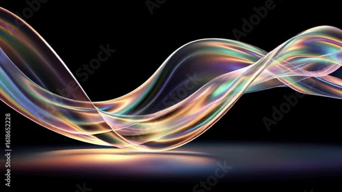 Abstract wave of colorful light flows gracefully across a dark background, creating a mesmerizing visual effect that evokes a sense of movement and fluidity in design