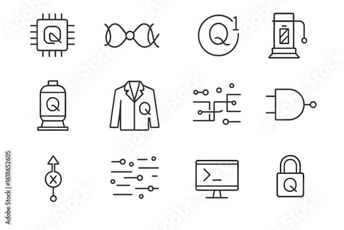 Quantum computing circuit symbols on metallic background