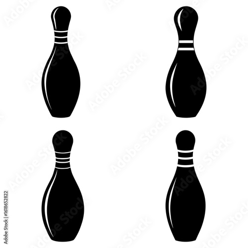 Illustration showing four bowling pins arranged in a square formation on a white background plain scene