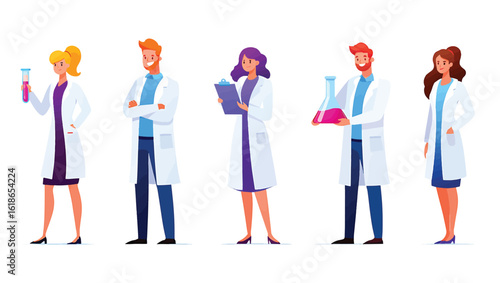 Vector set of a female worker character in blue uniform with various poses and emotions