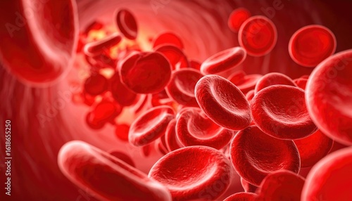 Close-Up View of Red Blood Cells Flowing Through Blood Vessel