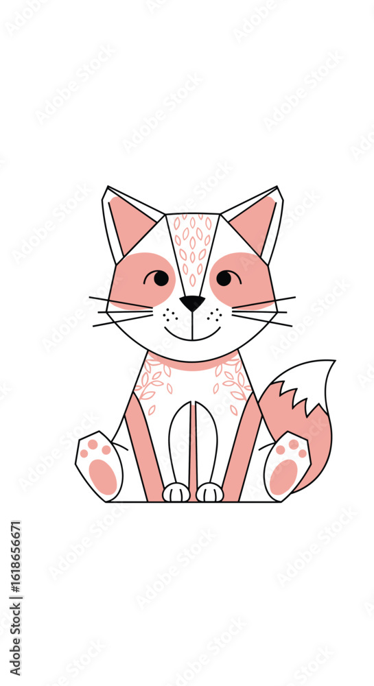 Obraz premium Adorable geometric feline creature sitting contentedly with whimsical patterns and delicate details