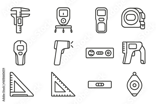 Collection of precision measurement tools and instruments icons