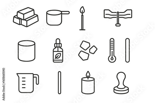 Candle making supplies icons on dark background
