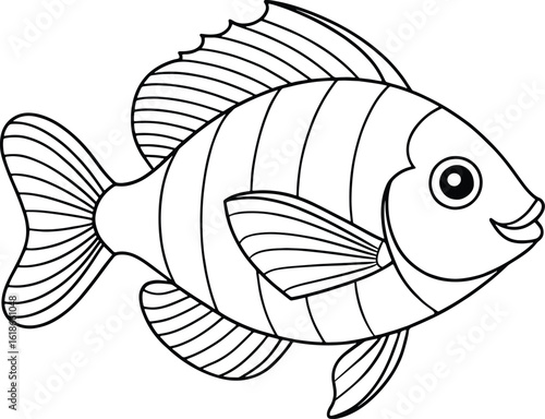 Tilapia fish outline drawing perfect for coloring books and children’s marine educational projects