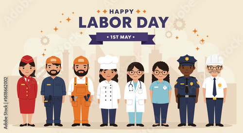 Vector illustrations of various professions, celebrating labor day