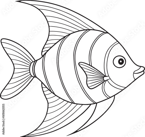 Elegant angelfish illustration ready for creative ocean themed coloring books and educational resources