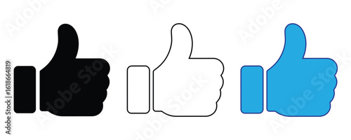 like icon set vector on white background. thumbs up, like, approval, positive, agreement, icon, symbol, graphic, black, white, blue, vector, social media,  symbol.