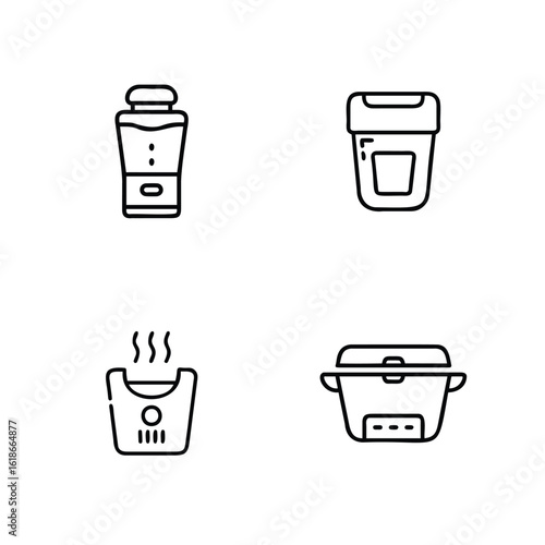 Four line icons kitchen appliances on blender slow