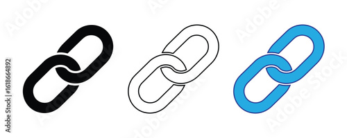 link icon set vector on white background. chain, link, connection, link icon, chain icon, web icon, app icon, graphic, vector, illustration, black and white, monochrome, blue, symbol.
