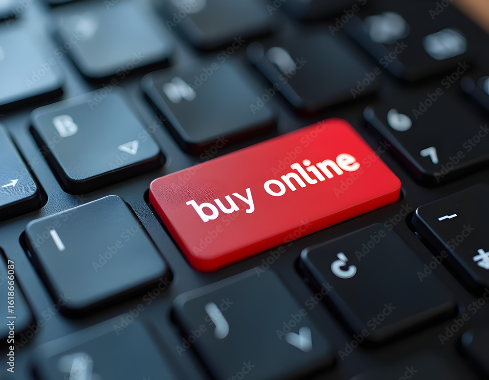 Ai generated image of keyboard with text buy online. Ai generated image of keyboard with text buy online.