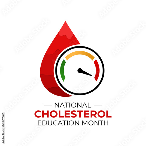 National Cholesterol Education Month in September raises awareness about the dangers of high cholesterol and promotes heart-healthy habits. Banner poster, flyer and background design template.