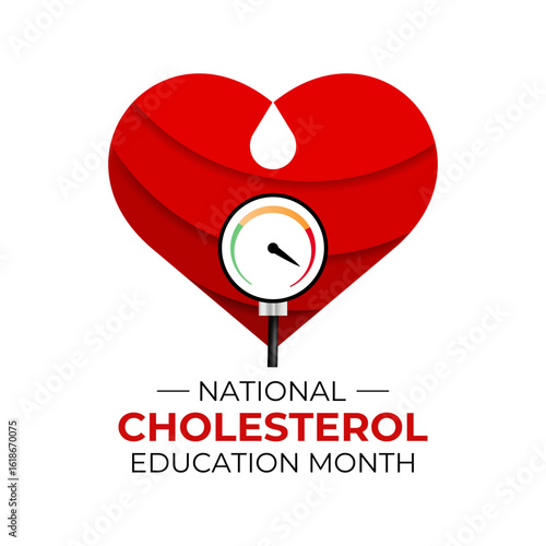 National Cholesterol Education Month in September raises awareness about the dangers of high cholesterol and promotes heart-healthy habits. Banner poster, flyer and background design template.