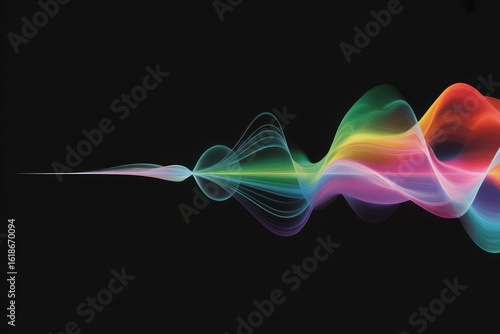 Colorful sound wave flowing across black audio visualization