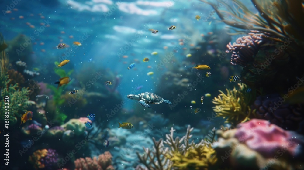 Obraz premium Underwater coral reef turtle