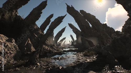 Epic landscape of mysterious place. 3d render